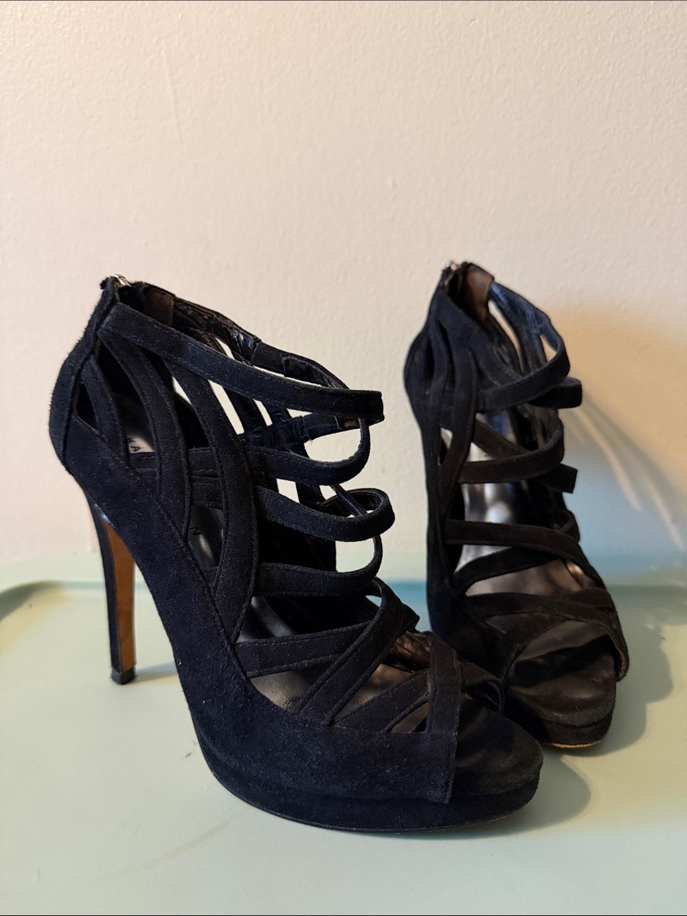 Karen Millen Black Suede Strappy High Heels